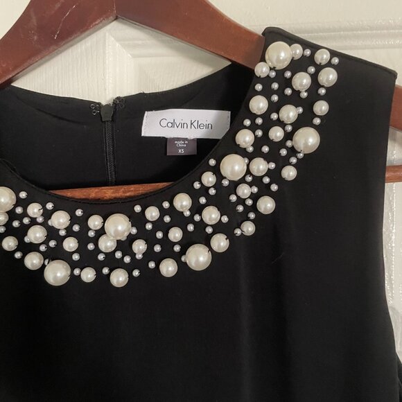 Calvin Klein Pearl Embellished Black Sleeveless Top - Picture 3 of 12